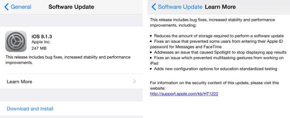 Liberado update do iOS 8.1.3 da Apple