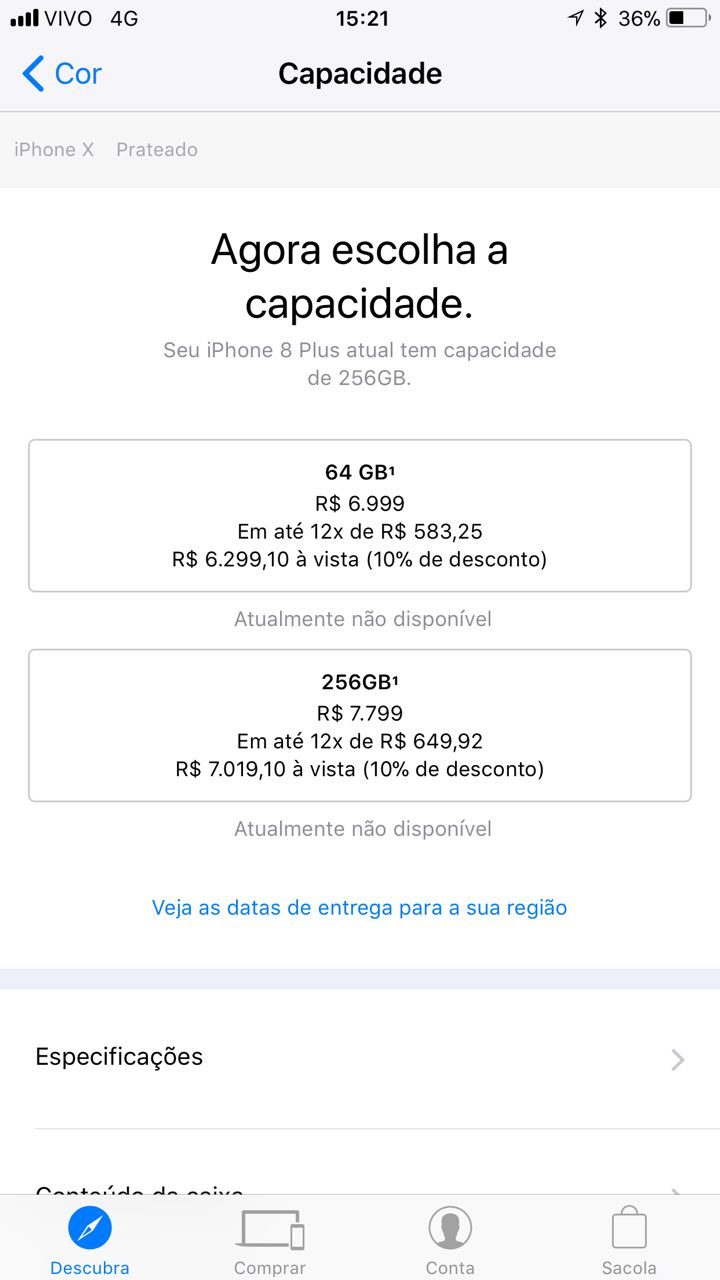 Preços do smartphone Apple iPhone X