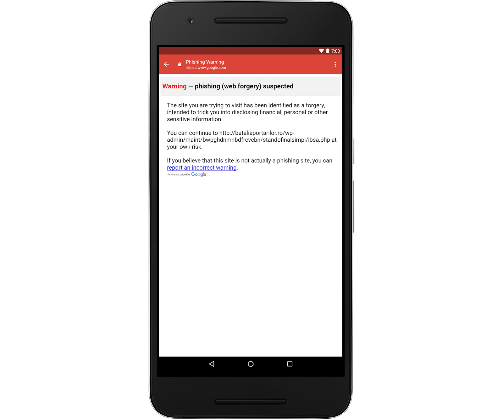 Gmail para Android - proteção contra phishing