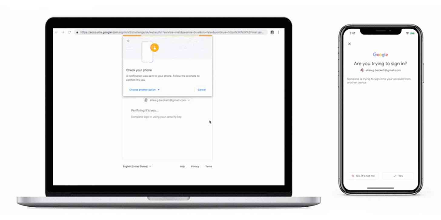 google iphone conta chave de segurança