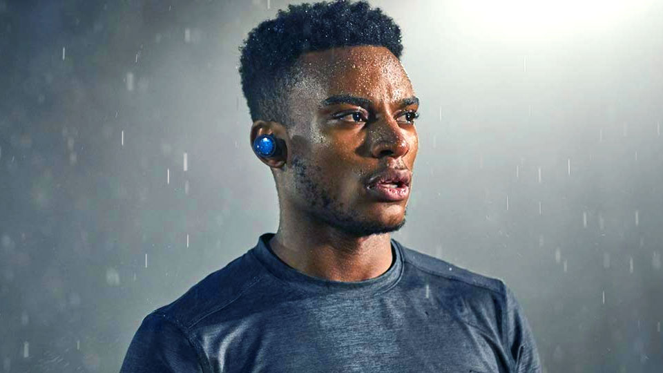 sweaty black man with headset