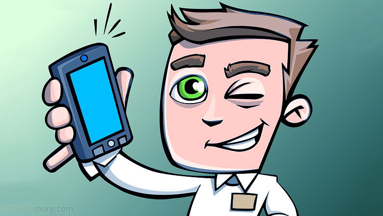 cartoon man holding phone