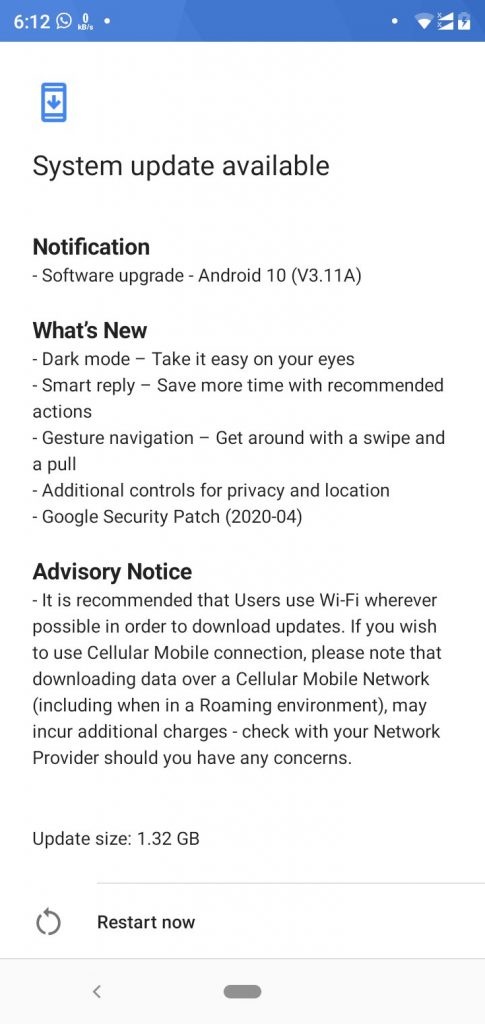 captura de tela atualização android 10 nokia 5.1 plus