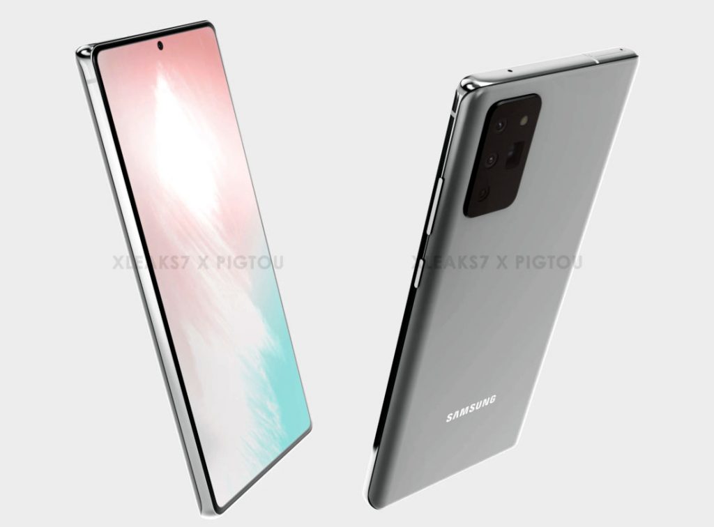 samsung galaxy note 20 renderização partes frontal e traseira