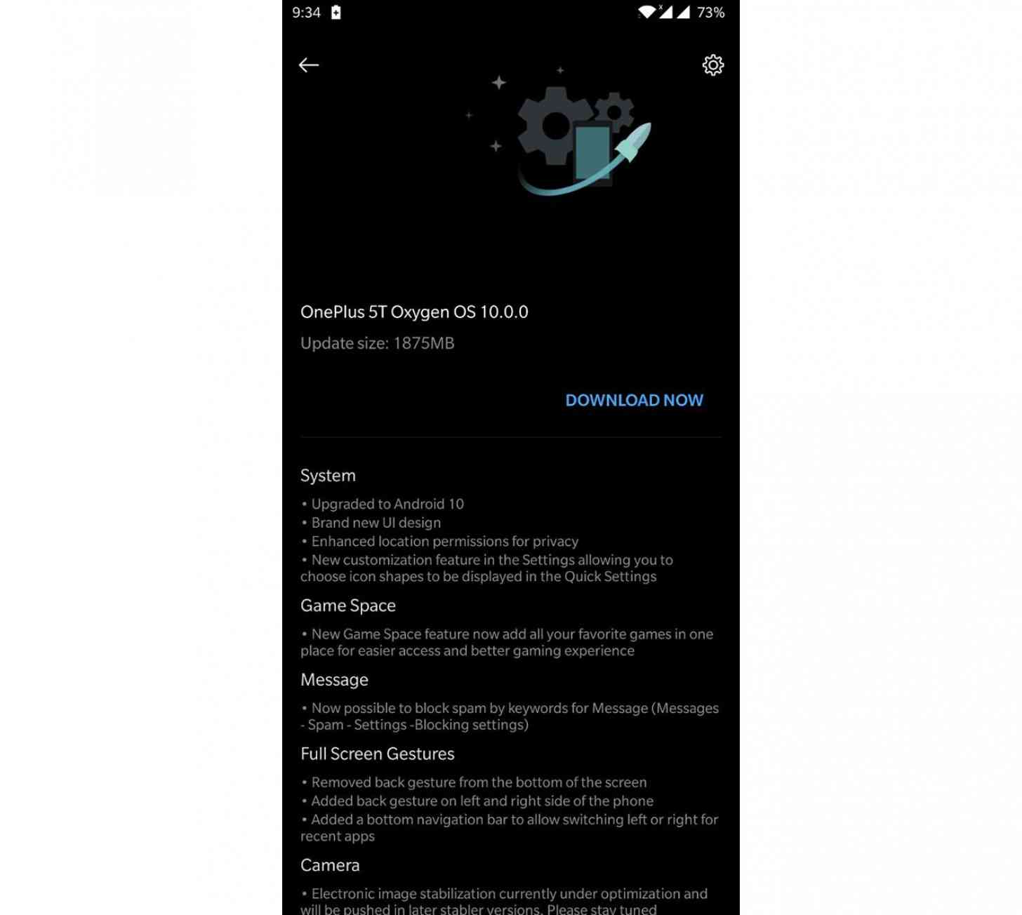 oneplus 5t android 10 changelog