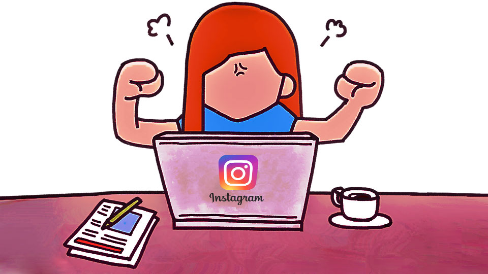 drawing of a girl in a notebook with the instagram logo