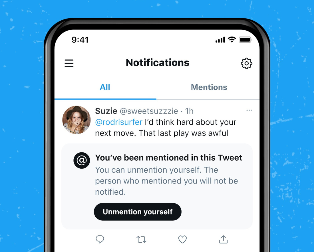 Twitter pode permitir que usuário retire menção