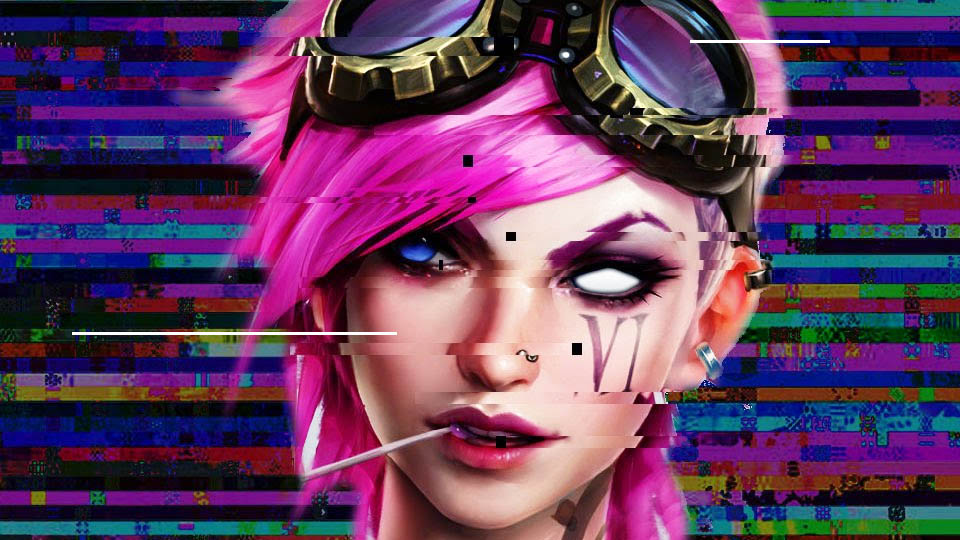 une fille aux cheveux roses avec des défauts dans un jeu