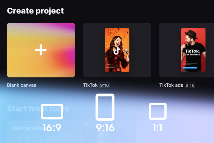 project in the capcut application showing aspect ratio and formats