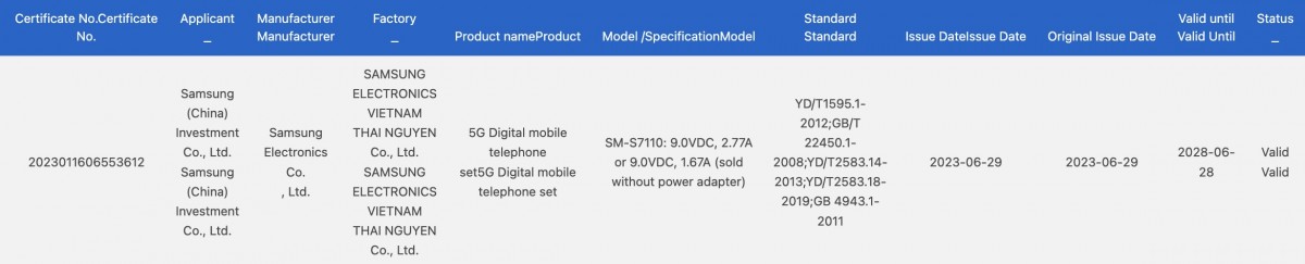 Samsung Galaxy S23 FE certificado com carregamento rápido a 25W
