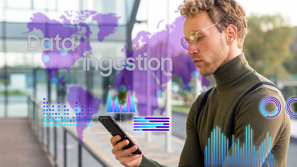 a man with a phone checking data ingestion