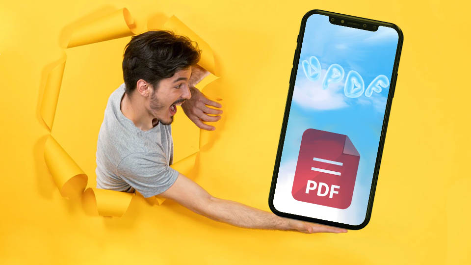 a person getting out a torn paper and showing a phone with pdf