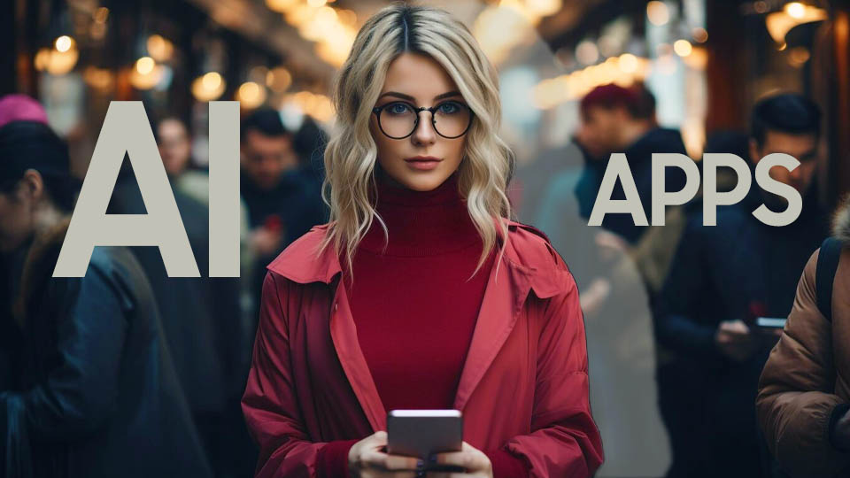 a woman generated by artificial intelligence holding a smartphone