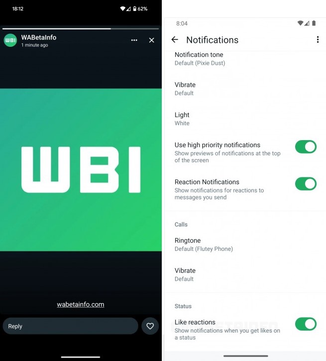 WhatsApp, reações de curtidas para atualizações de status