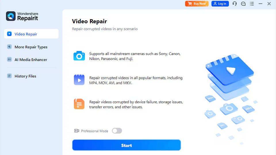 select video repair option, click start