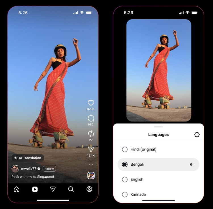Instagram, tradução por IA de Reels