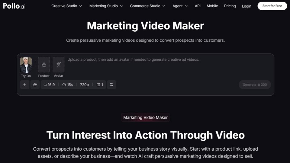 marketing video maker page from the website pollo.ai