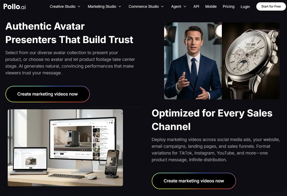 marketing videos page from the website pollo.ai