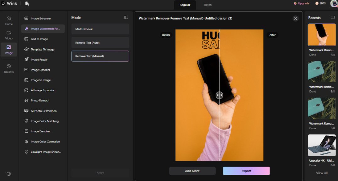 Wink web application for watermark removal.